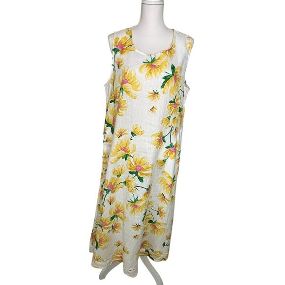 Charter Club NWT 100% linen pockets all over floral sleeveless mdii dress size L - Picture 1 of 8